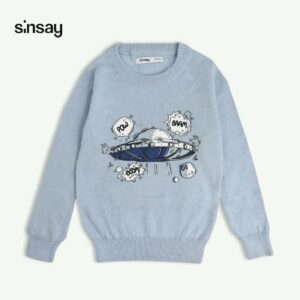 SINSAY SKY BLUE UFO PRINTED SWEATER-110 (4-5 vjec)